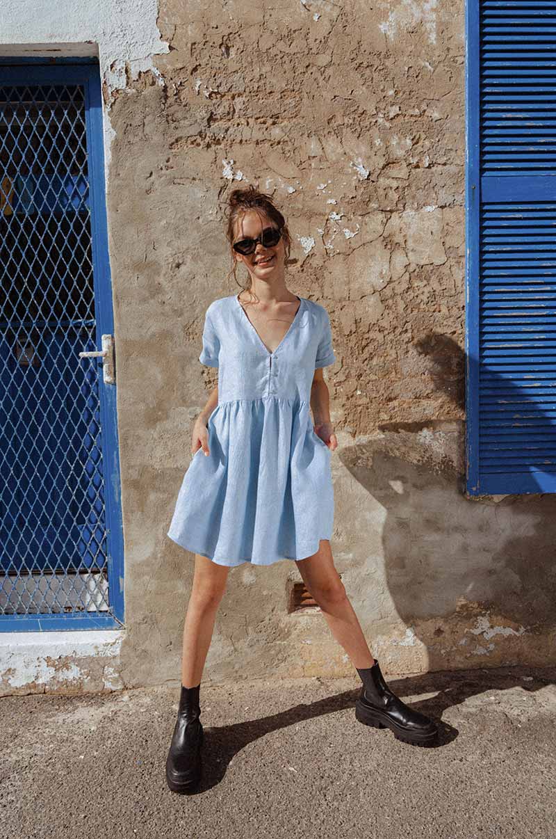 Blue babydoll mini dress