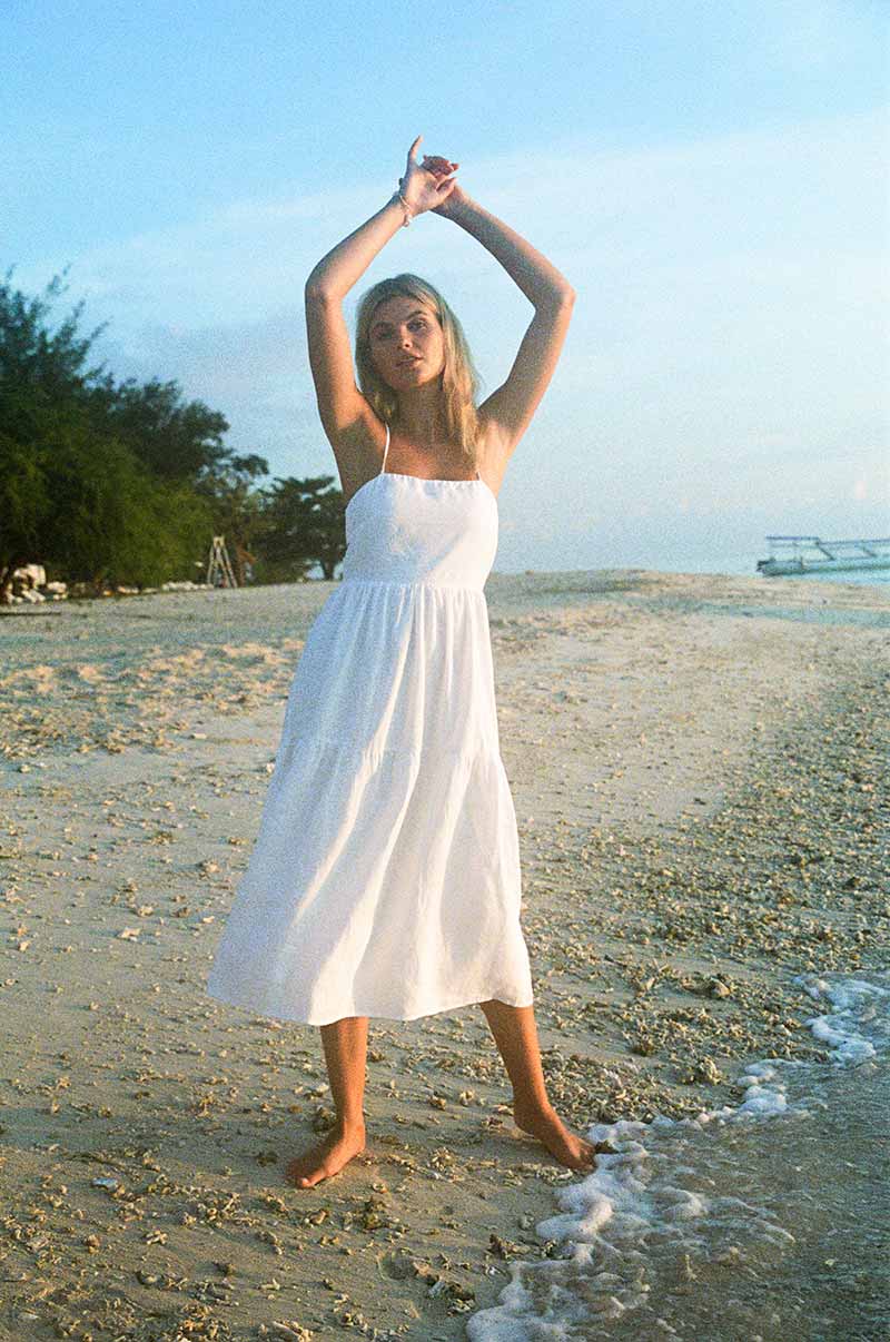 Romantic long linen cotton blend dress