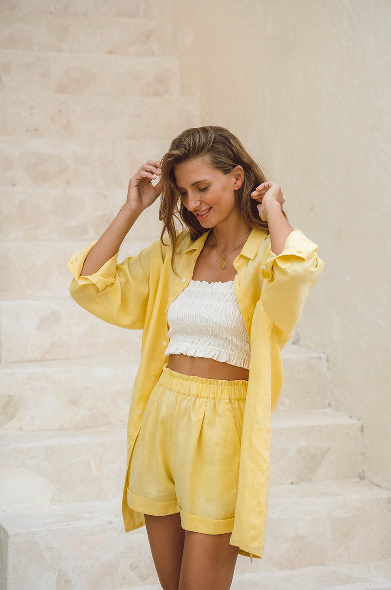 European summer chic - lemon yellow shirt dress