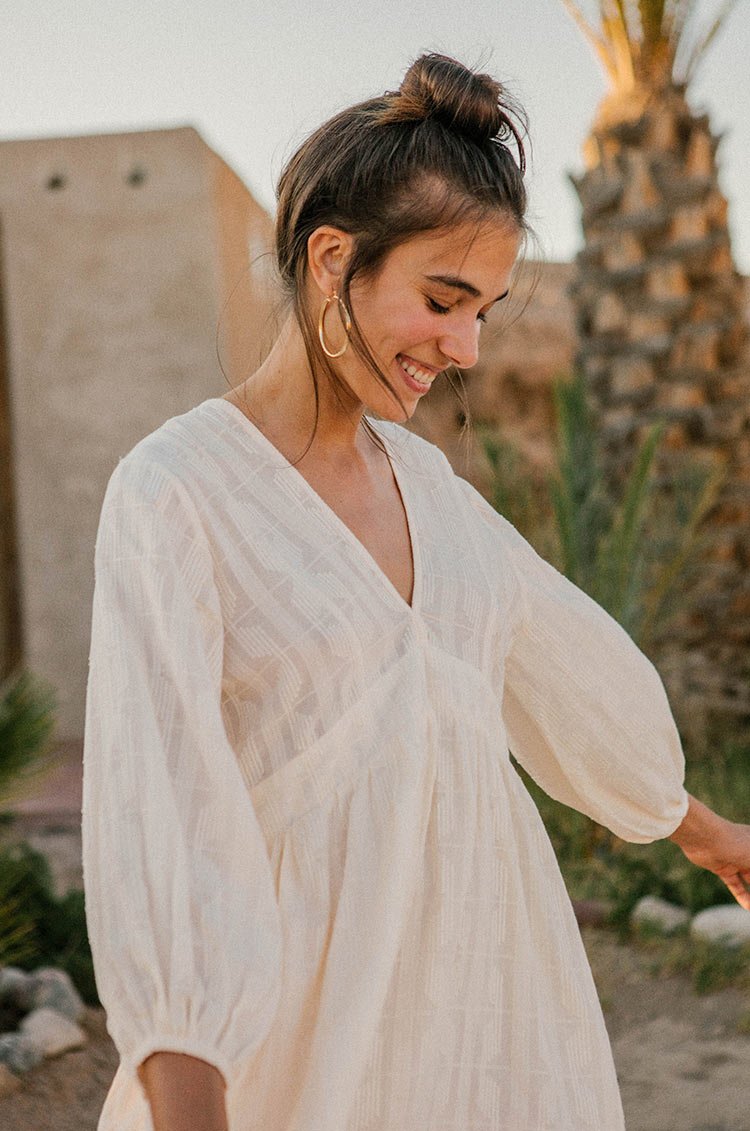 Zen Solid Cotton Puff White Dress