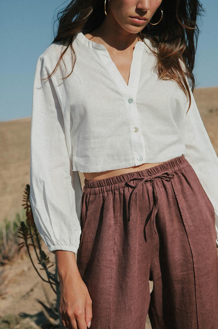 FORTUNA Crop Shirt - ecru linen cotton