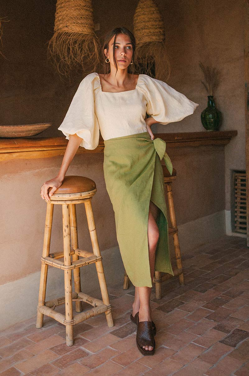 Olive green lined midi skirt - Sustainable fashion