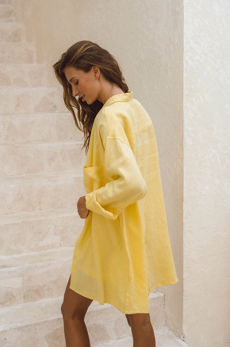 SUMMER Shirt Dress - lemon linen