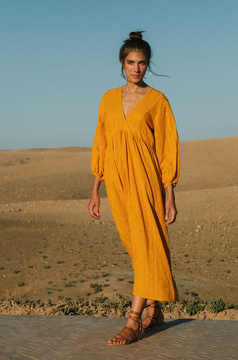 Marigold cotton jacquard ALMA Midi Dress