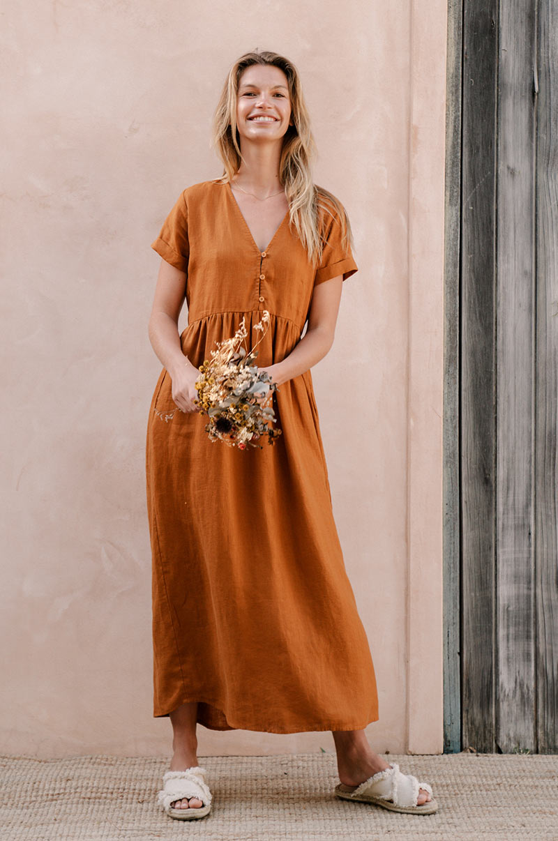 Earth Brown Long Babydoll Dress - Shop Consciously with ROVE