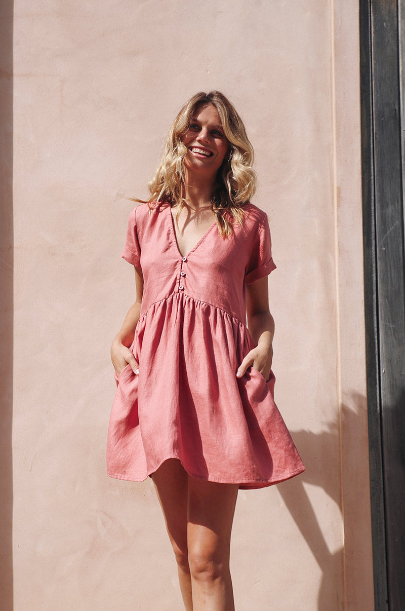 Buy Girls Dark Pink Button Detail Dress Online at KidsOnly | 262729906