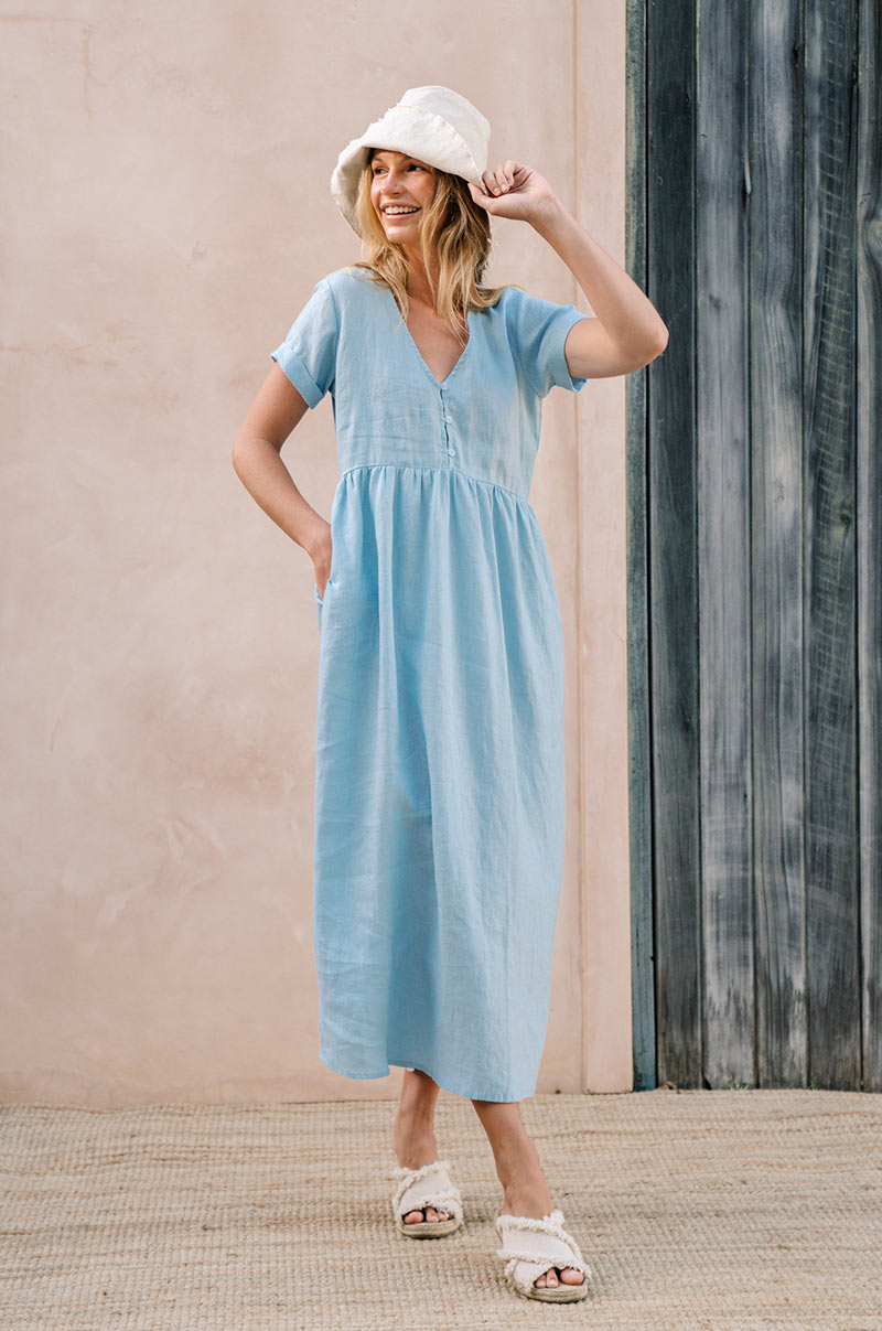 Sky blue linen SUNSEEKER Midi Dress