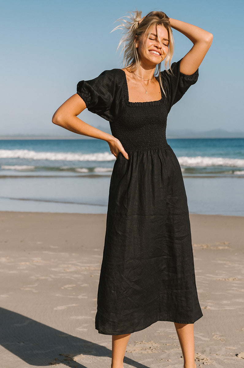 black linen midi dress VOYAGE - Mailyn Dress - BELL curvy