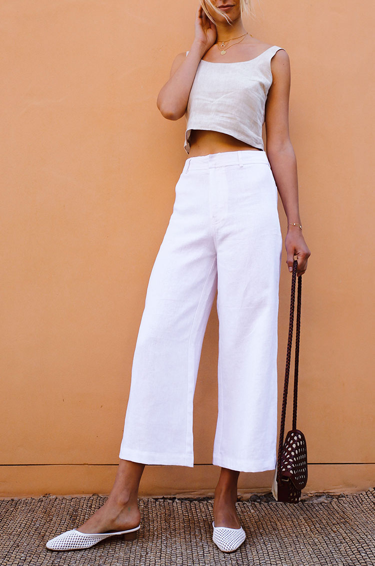 White linen summer pants - side pockets