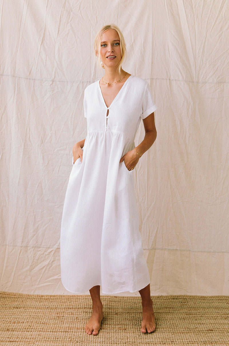 White linen SUNSEEKER Midi Dress