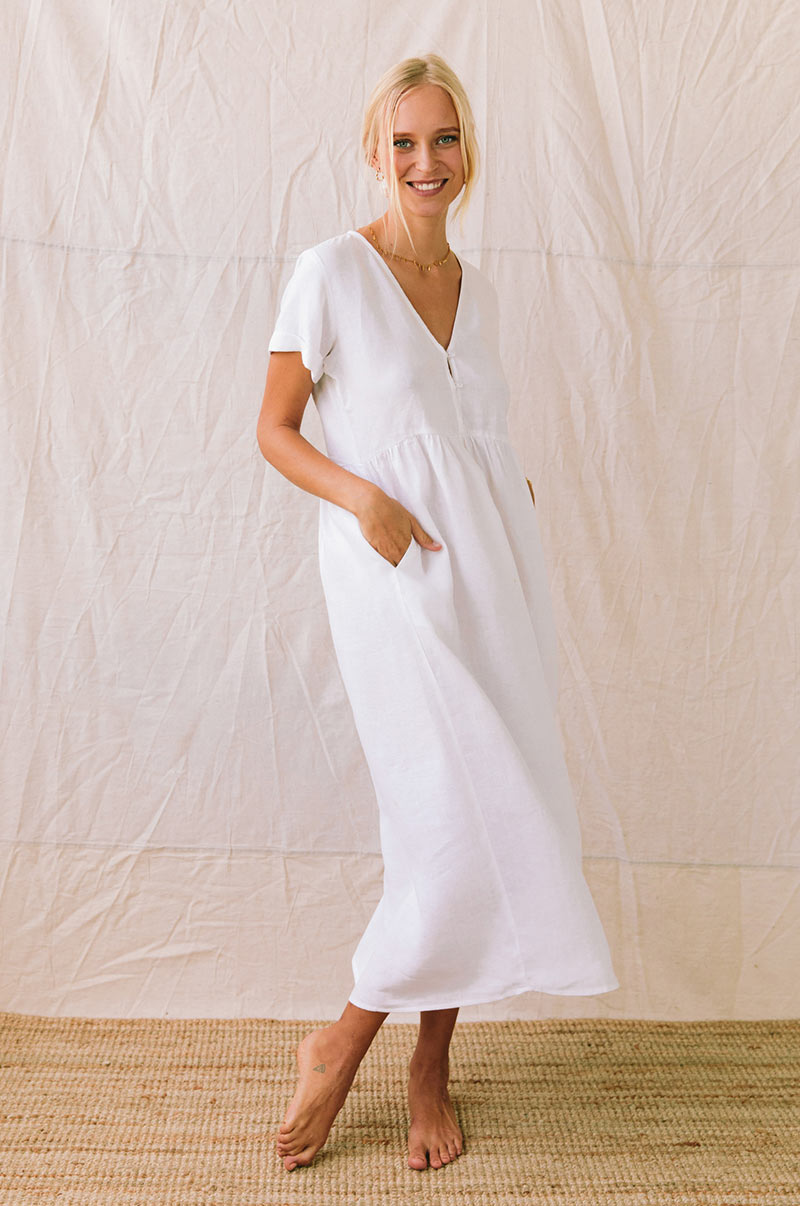 White linen SUNSEEKER Midi Dress