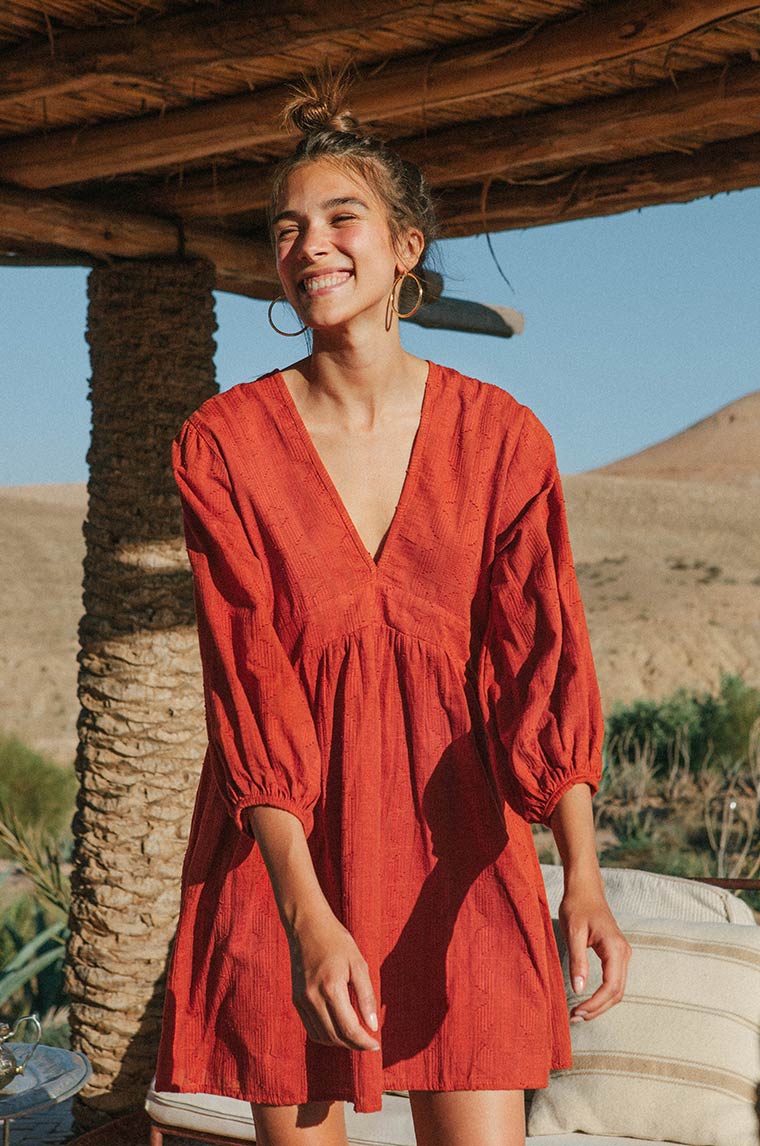 Rusty red textured mini dress - ethical clothing