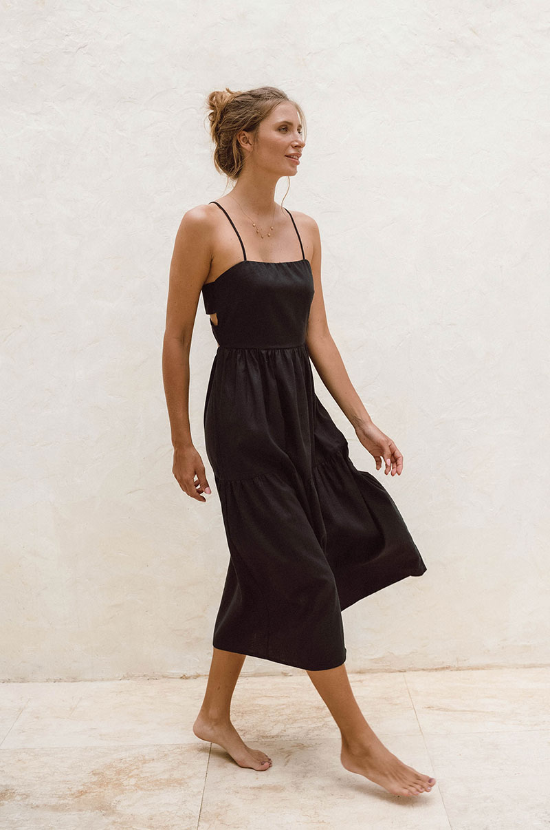 Dark strappy summer midi dress