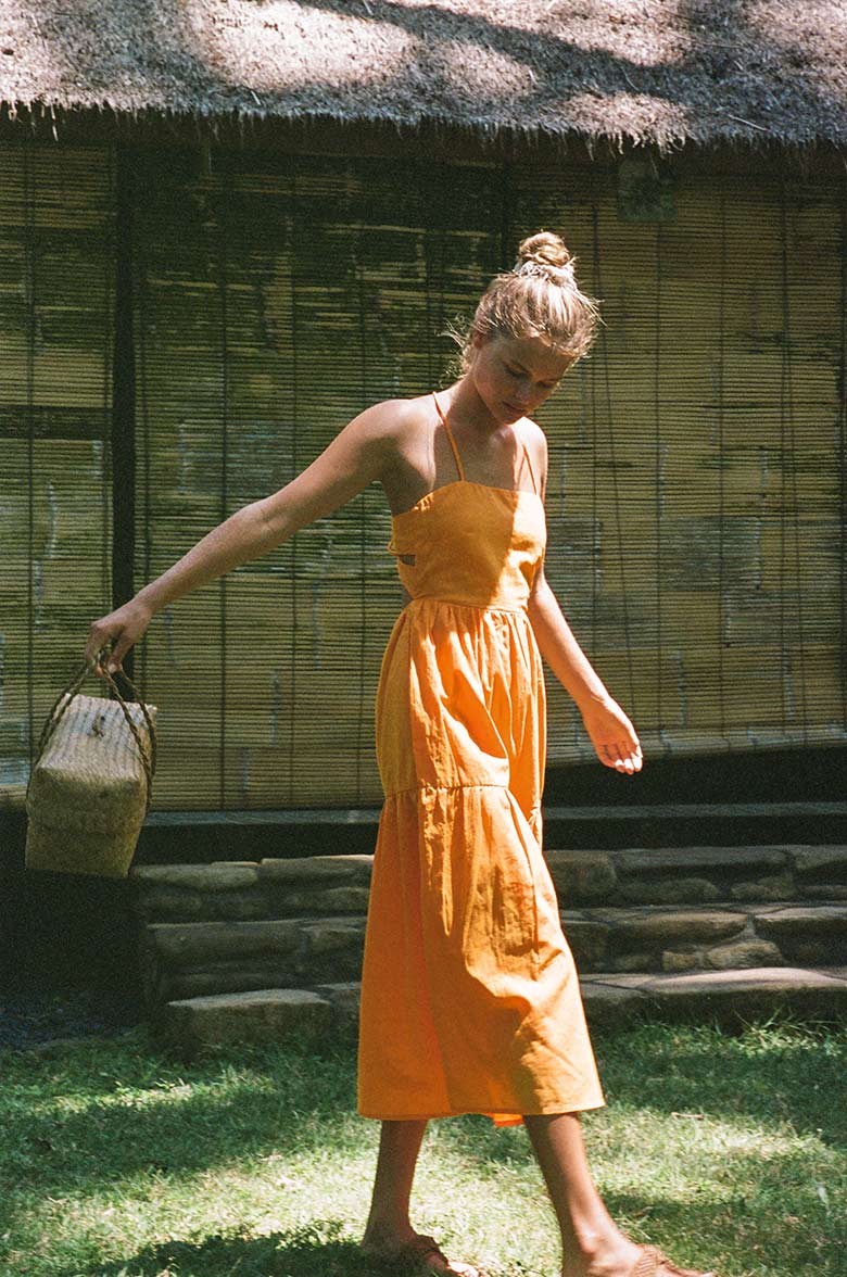 JOIE Midi Dress - mandarin orange linen cotton