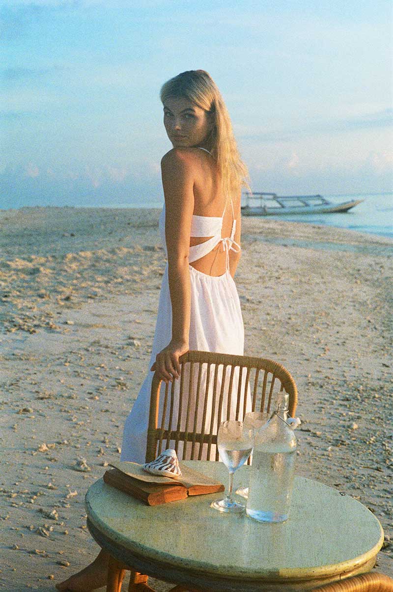 Bright white strappy summer midi dress