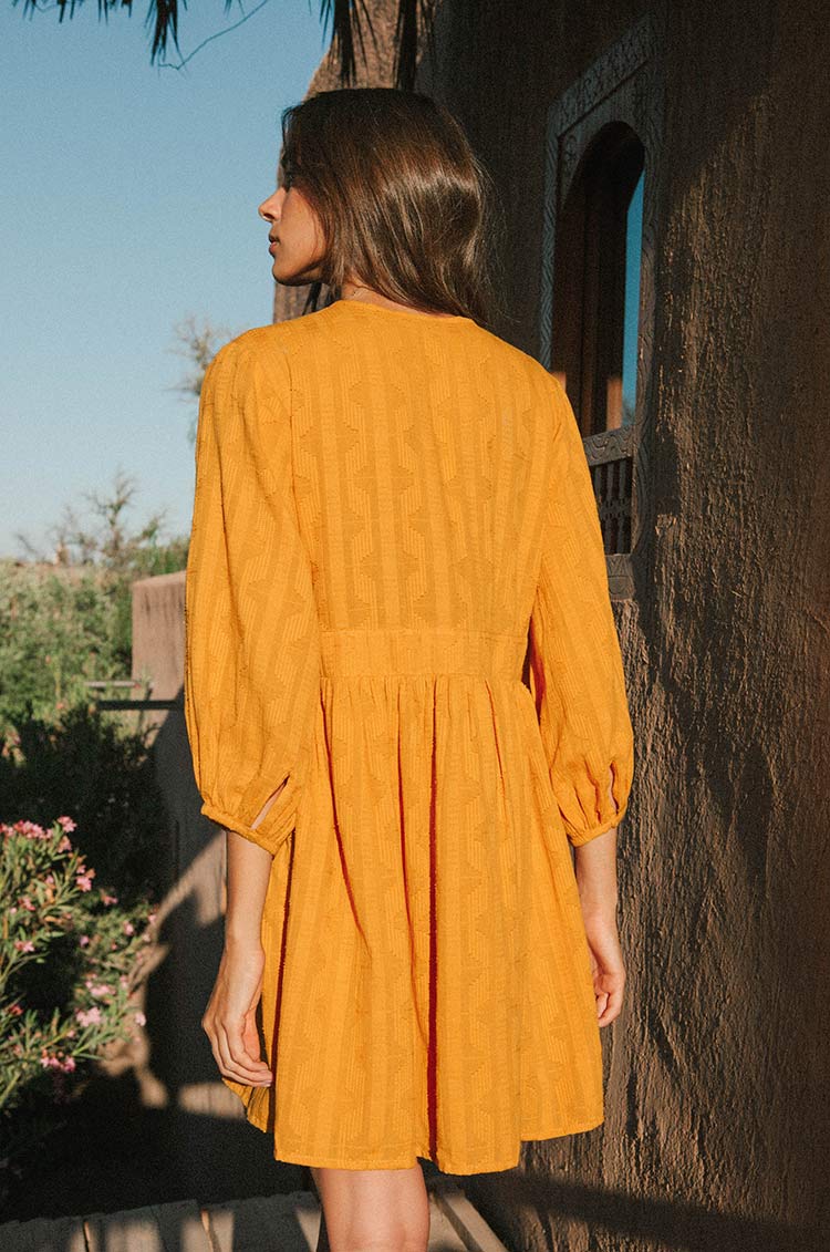 Yellow textured mini dress - ethical clothing