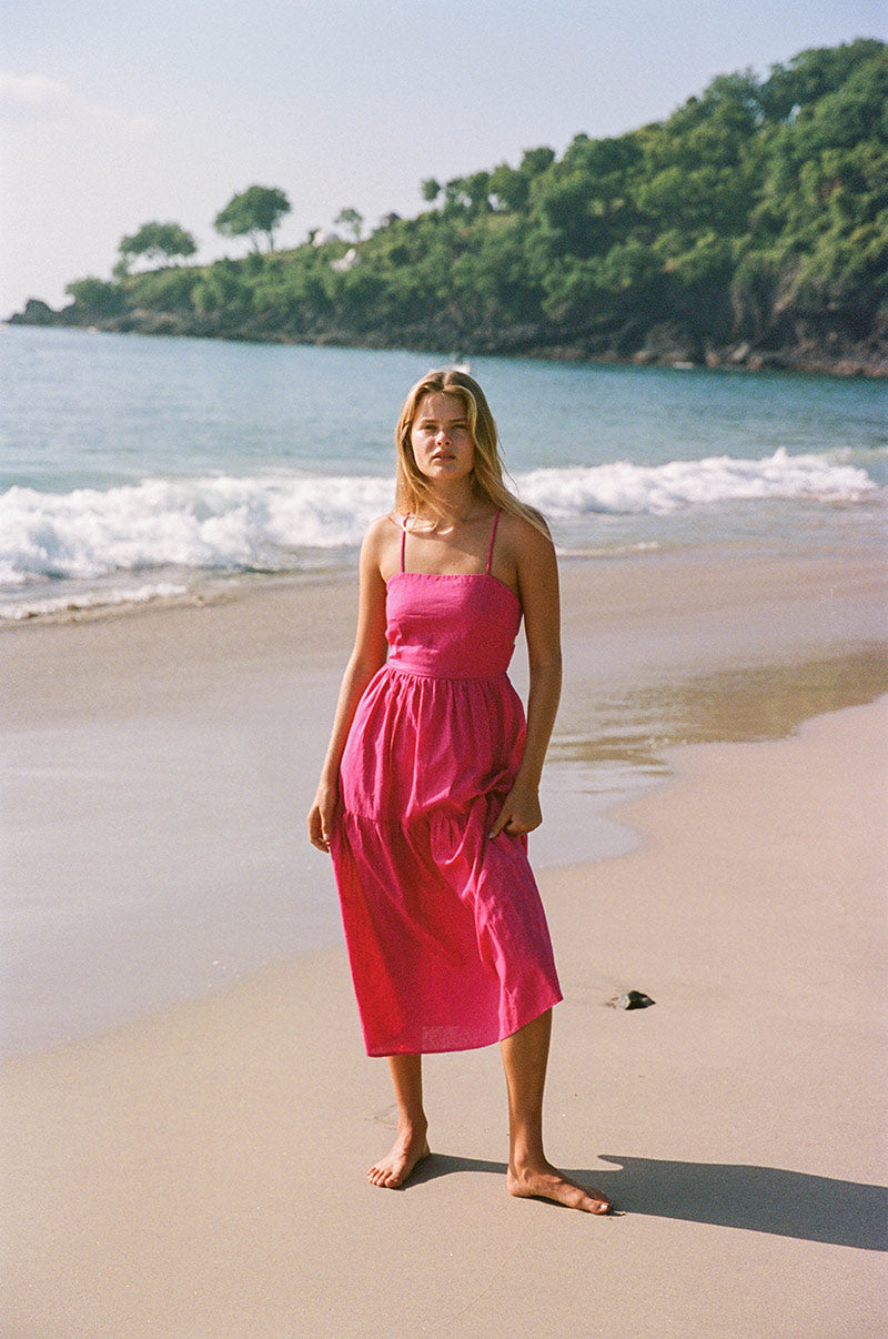 Barbie pink strappy summer midi dress