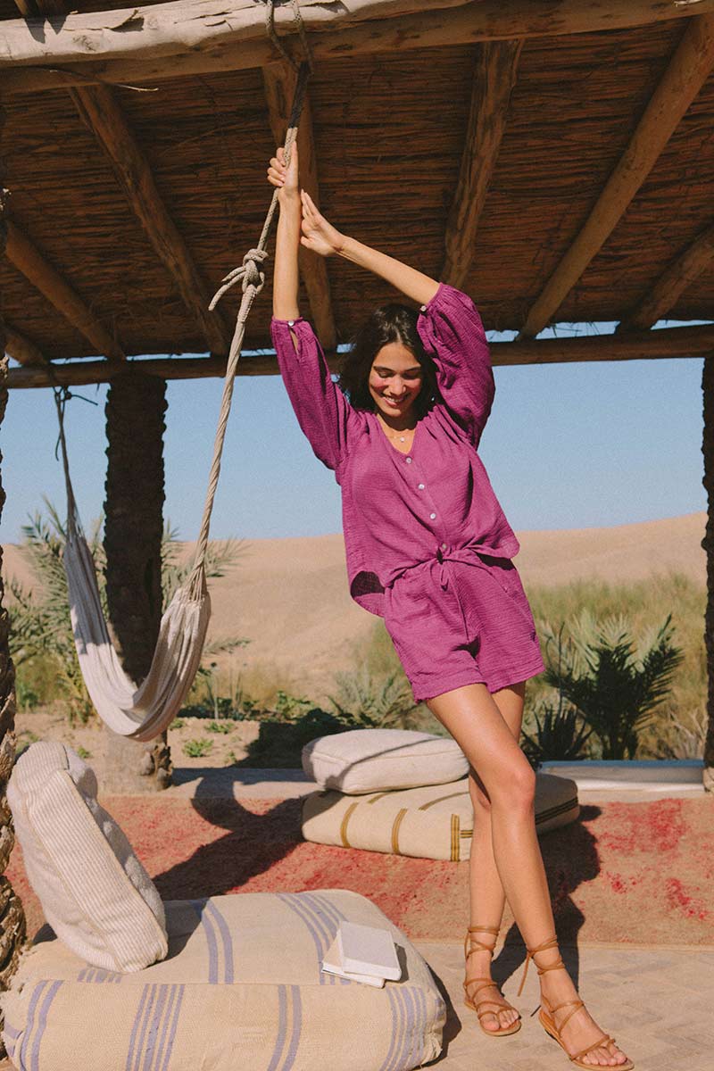 Organic Cotton Loungewear Set in Raspberry GOTS Certified ROVE