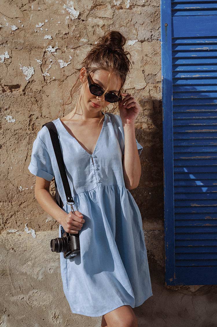 Pastel blue chic summer dress - sustainable design